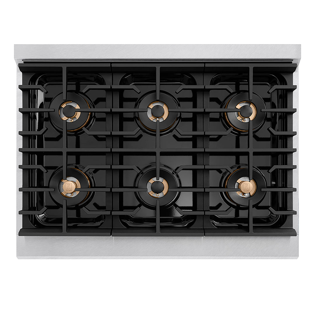 ZLINE 36 in. 5.2 cu. ft. Paramount Dual Fuel Range with 6 Burner DuoPro™ Cooktop and Electric Convection Oven in Satin Stainless Steel with Black Matte Door (PSDRS-BLM-36)