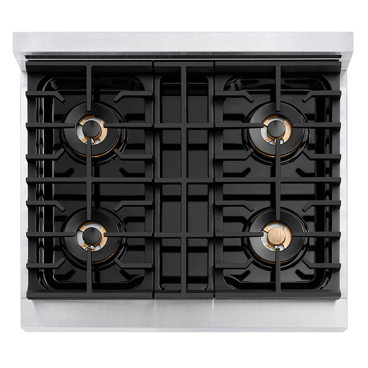 ZLINE 30 in. 4.2 cu. ft. Paramount Dual Fuel Range with 4 Burner DuoPro™ Cooktop and Electric Convection Oven in Satin Stainless Steel with White Matte Door (PSDRS-WM-30)