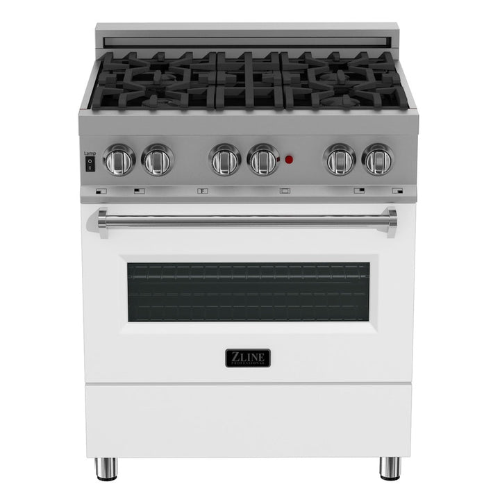 ZLINE 30 in. 4.0 cu. ft. Legacy Dual Fuel Range with 4 Burner Gas Cooktop and Electric Convection Oven in Satin Stainless Steel and White Matte Door (RAS-WM-30)