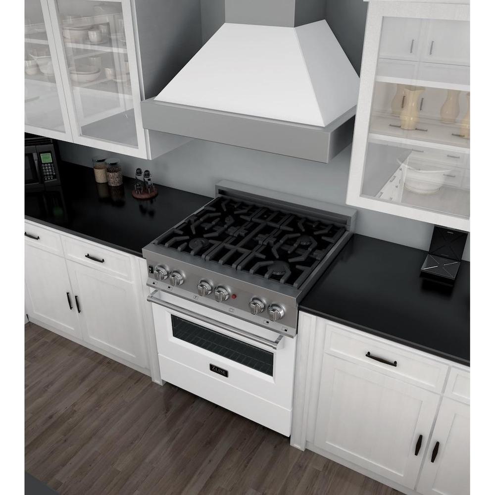 ZLINE 30 in. 4.0 cu. ft. Legacy Dual Fuel Range with 4 Burner Gas Cooktop and Electric Convection Oven in Satin Stainless Steel and White Matte Door (RAS-WM-30)