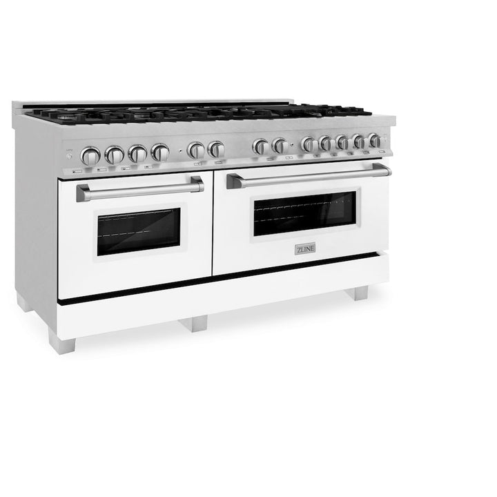 ZLINE 60 in. 7.4 cu. ft. Legacy Dual Fuel Range with 9 Burner Gas Cooktop and 2 Electric Convection Ovens in Satin Stainless Steel and White Matte Doors (RAS-WM-60)