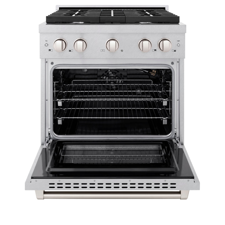 ZLINE 30 in. 4.2 cu. ft. Paramount Gas Range with 4 Burner Cooktop and Convection Gas Oven in Satin Stainless Steel, Open Box-Excellent Condition