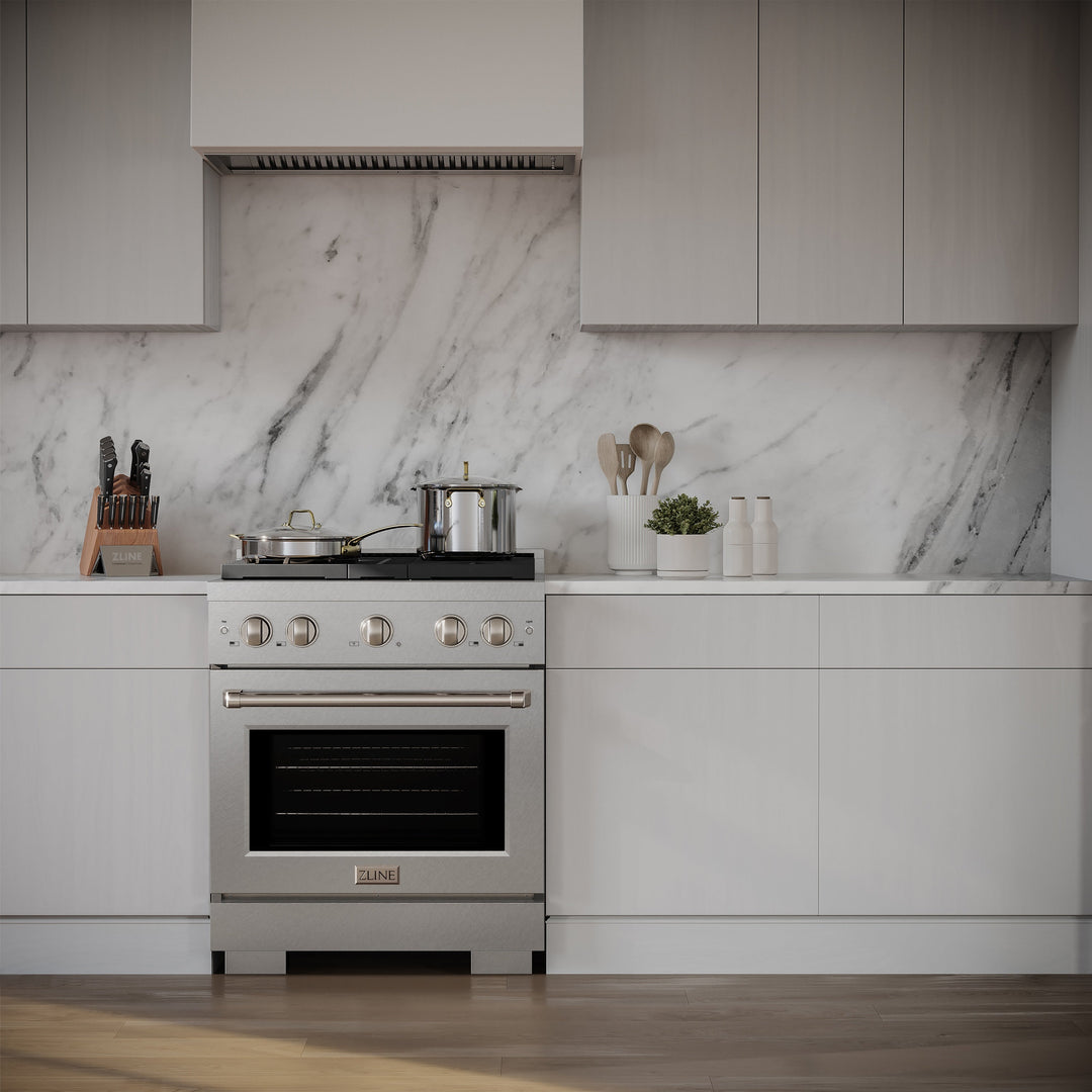 ZLINE 30 in. 4.2 cu. ft. Paramount Gas Range with 4 Burner Cooktop and Convection Gas Oven in Satin Stainless Steel, Open Box-Excellent Condition