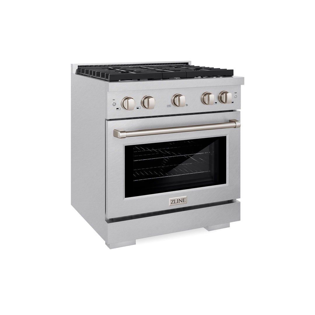 ZLINE 30 in. 4.2 cu. ft. Paramount Gas Range with 4 Burner Cooktop and Convection Gas Oven in Satin Stainless Steel, Open Box-Excellent Condition