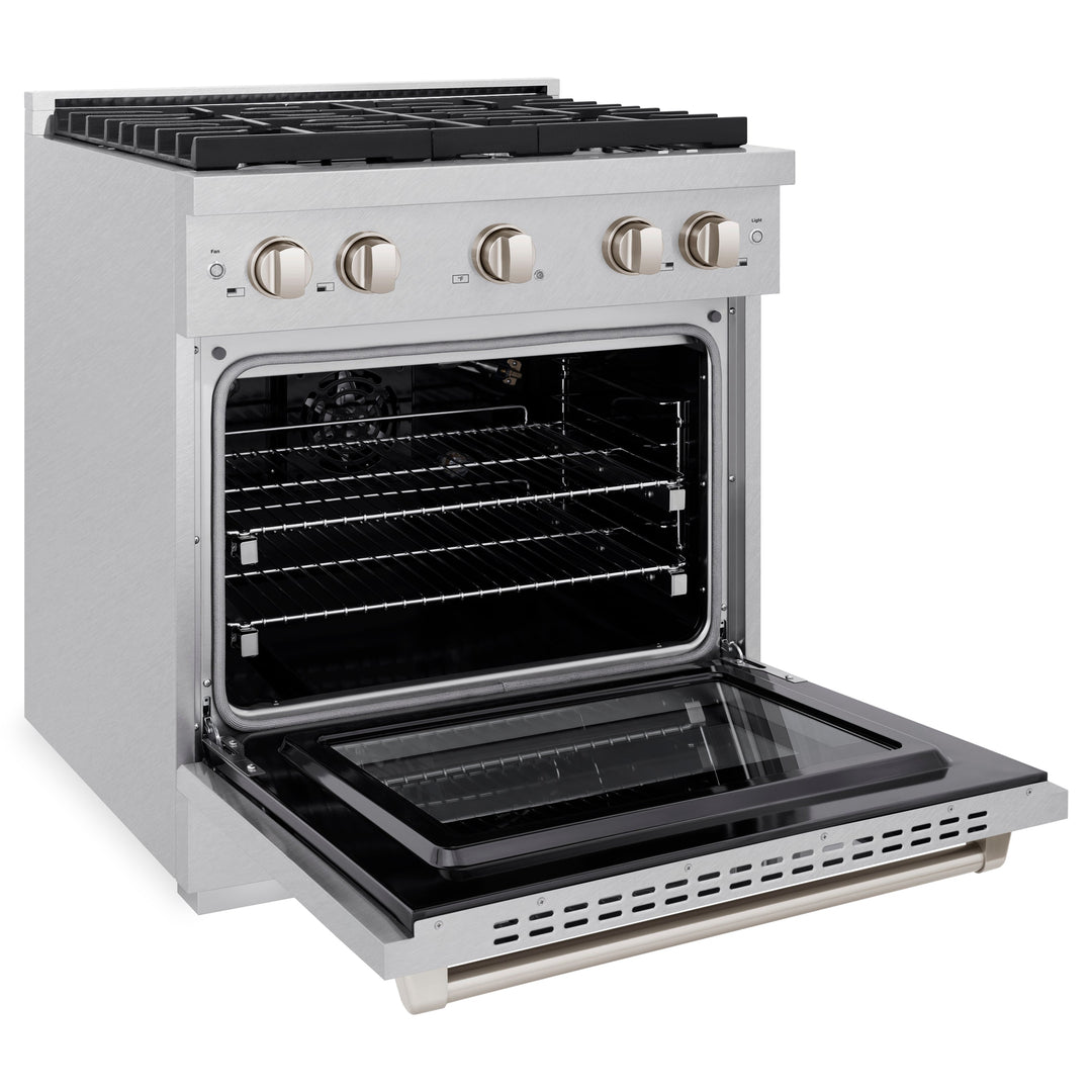 ZLINE 30 in. 4.2 cu. ft. Paramount Gas Range with 4 Burner Cooktop and Convection Gas Oven in Satin Stainless Steel, Open Box-Excellent Condition