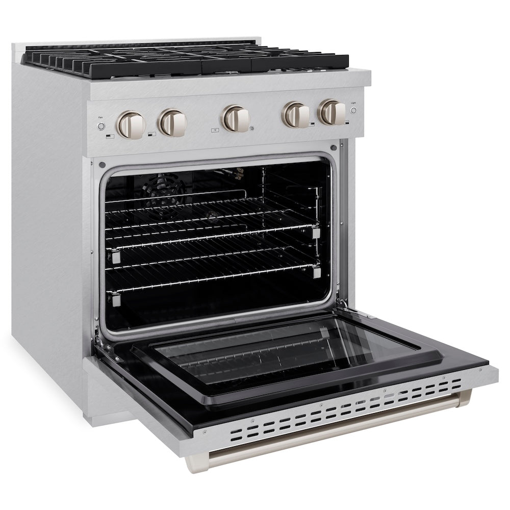 ZLINE 30 in. 4.2 cu. ft. Paramount Gas Range with 4 Burner Cooktop and Convection Gas Oven in Satin Stainless Steel (SGRS-30)