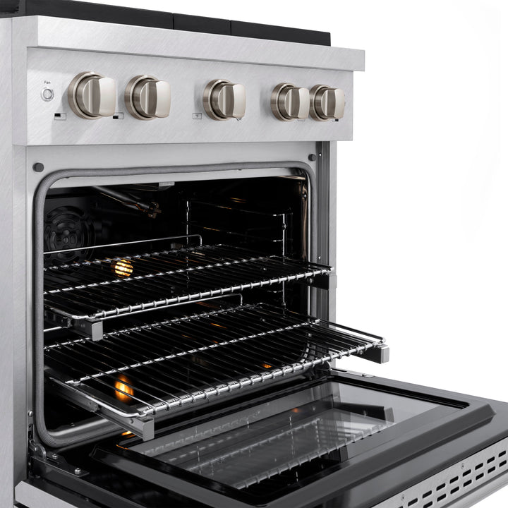 ZLINE 30 in. 4.2 cu. ft. Paramount Gas Range with 4 Burner Cooktop and Convection Gas Oven in Satin Stainless Steel, Open Box-Excellent Condition