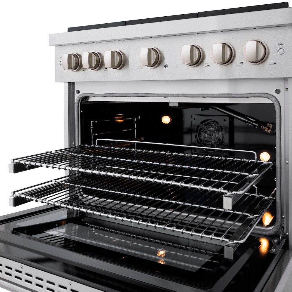 ZLINE 36 in. 5.2 cu. ft. Paramount Gas Range with 6 burner Cooktop and Convection Gas Oven in Satin Stainless Steel (SGRS-36)