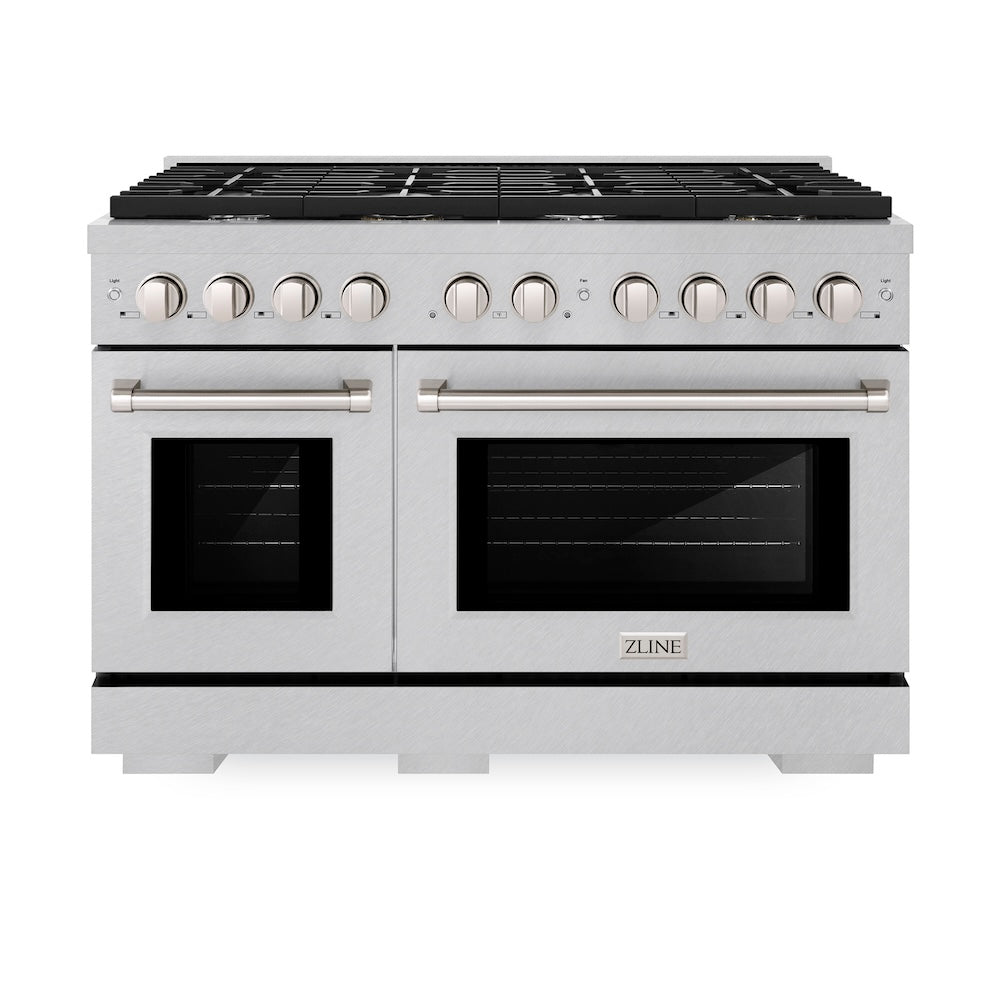 ZLINE 48 in. 6.7 cu. ft. Paramount Double Oven Gas Range with 8 Burner Cooktop in Satin Stainless Steel (SGRS-48)