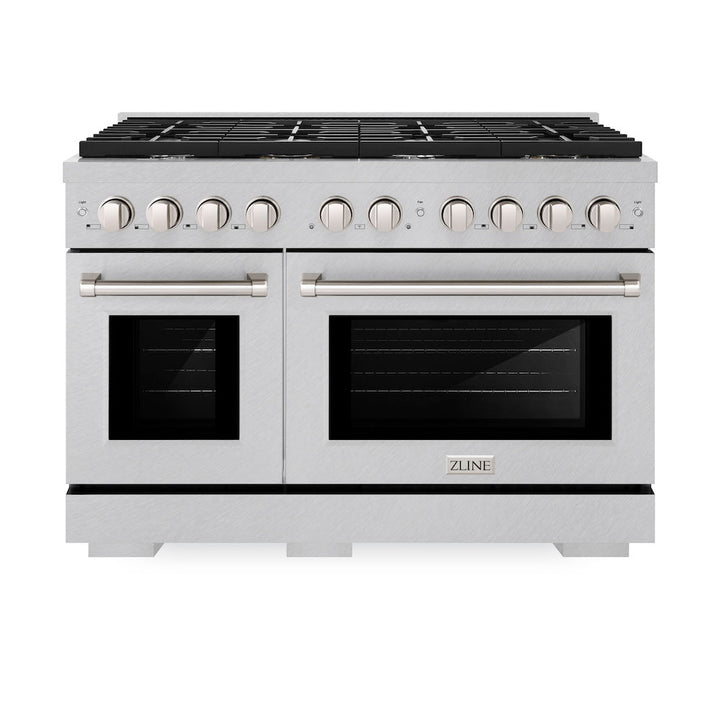 ZLINE 48 in. 6.7 cu. ft. Paramount Double Oven Gas Range with 8 Burner Cooktop in Satin Stainless Steel (SGRS-48)