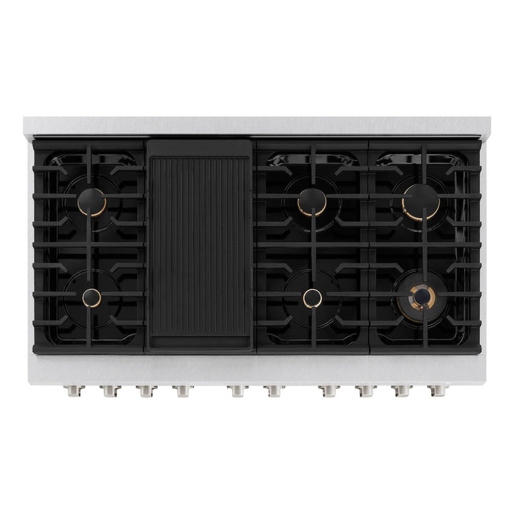 ZLINE 48 in. 6.7 cu. ft. Paramount Double Oven Gas Range in Satin Stainless Steel with 8 Brass Burners (SGRS-BR-48)