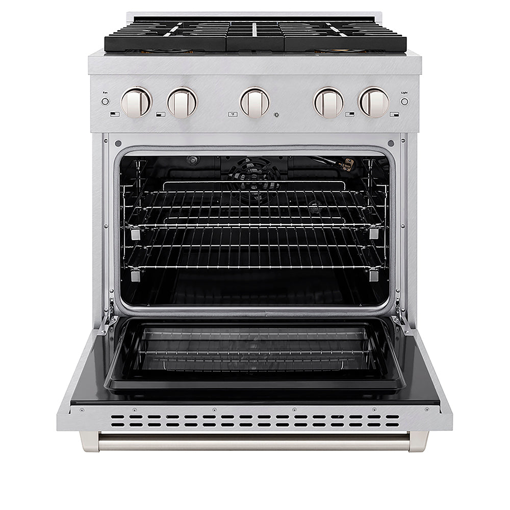 ZLINE 30 in. 4.2 cu. ft. Paramount Gas Range with 4 Burner DuoPro™ Cooktop and Convection Gas Oven in Satin Stainless Steel, Open Box-Excellent Condition