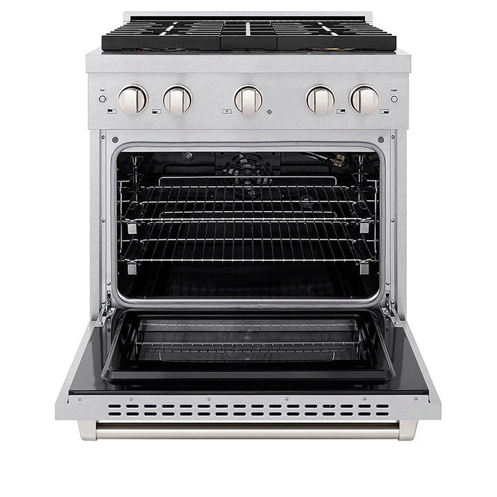 ZLINE 30 in. 4.2 cu. ft. Paramount Gas Range with 4 Burner DuoPro™ Cooktop and Convection Gas Oven in Satin Stainless Steel, Open Box-Excellent Condition