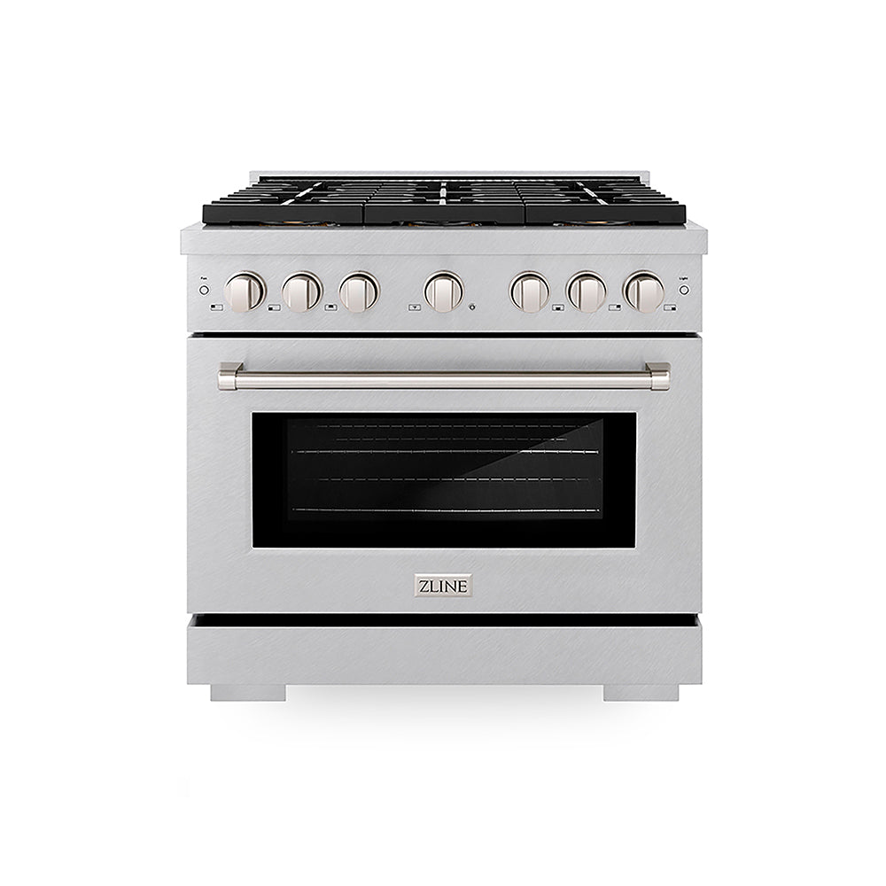 ZLINE 36 in. 5.2 cu. ft. Paramount Gas Range with 6 Burner DuoPro™ Cooktop and Convection Gas Oven in Satin Stainless Steel, Open Box-Excellent Condition