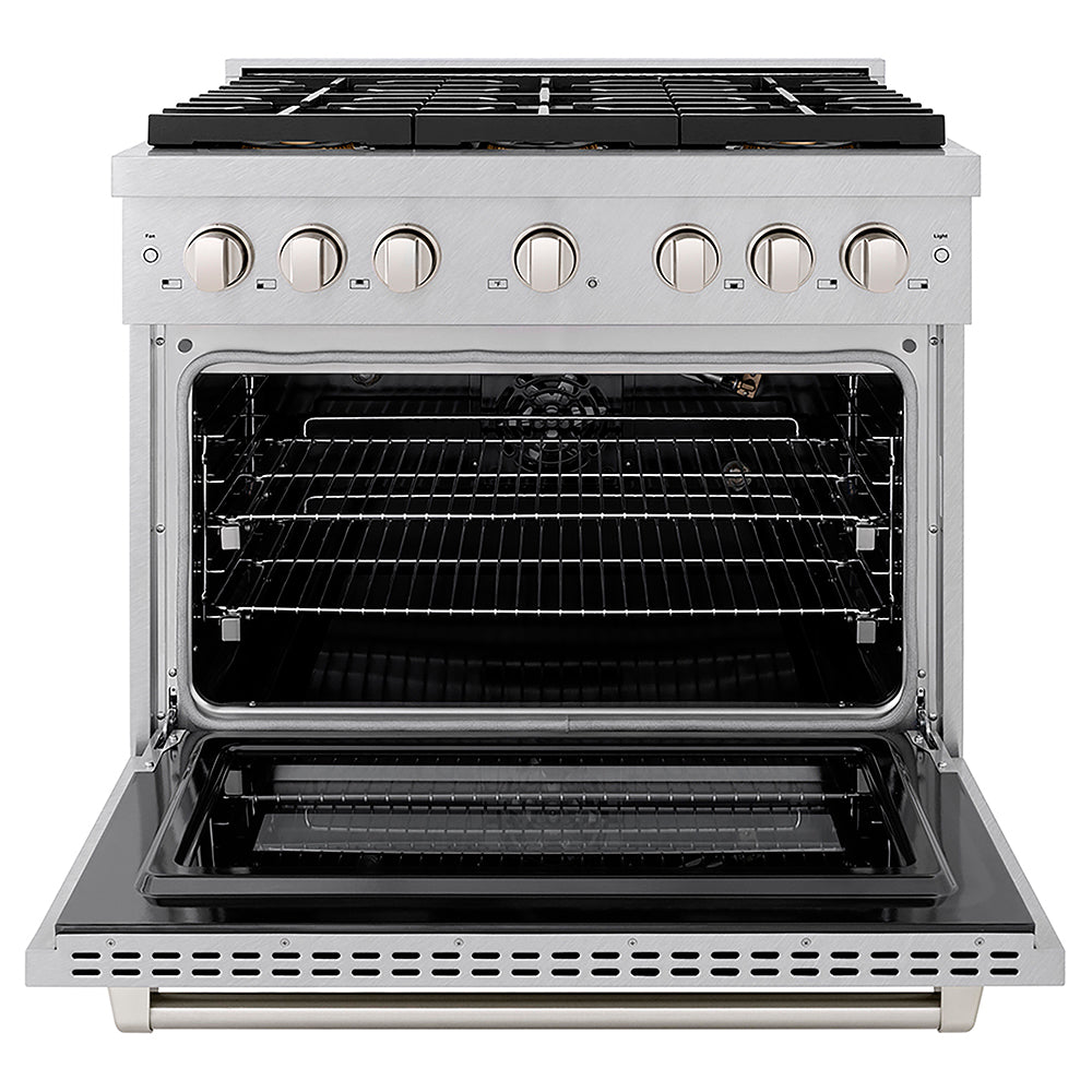 ZLINE 36 in. 5.2 cu. ft. Paramount Gas Range with 6 Burner DuoPro™ Cooktop and Convection Gas Oven in Satin Stainless Steel, Open Box-Excellent Condition