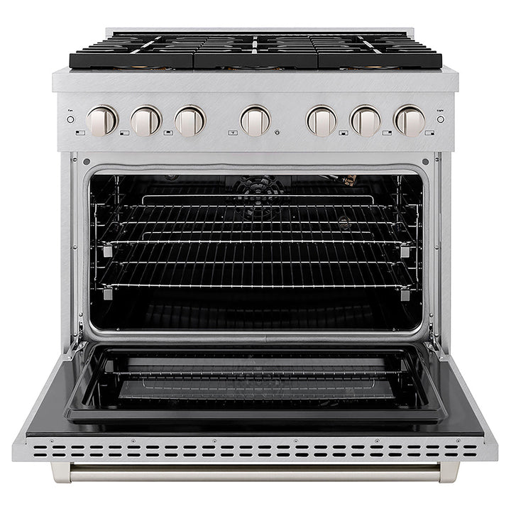 ZLINE 36 in. 5.2 cu. ft. Paramount Gas Range with 6 Burner DuoPro™ Cooktop and Convection Gas Oven in Satin Stainless Steel, Open Box-Excellent Condition