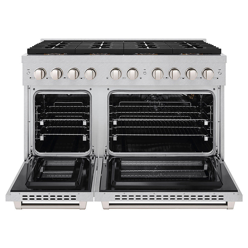 ZLINE 48 in. 6.7 cu. ft. Paramount Gas Range with 8 Burner DuoPro™ Cooktop and Dual Ovens in Satin Stainless Steel, Open Box-Excellent Condition