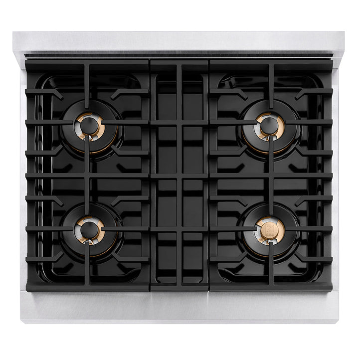 ZLINE 30 in. 4.2 cu. ft. Paramount Gas Range with 4 Burner DuoPro™ Cooktop and Convection Gas Oven in Satin Stainless Steel with Black Matte Door (PSGRS-BLM-30)
