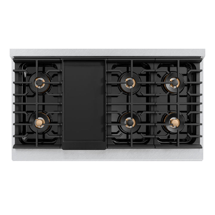 ZLINE 48 in. 6.7 cu. ft. Paramount Gas Range with 8 Burner DuoPro™ Cooktop and Dual Ovens in Satin Stainless Steel with Black Matte Doors (PSGRS-BLM-48)
