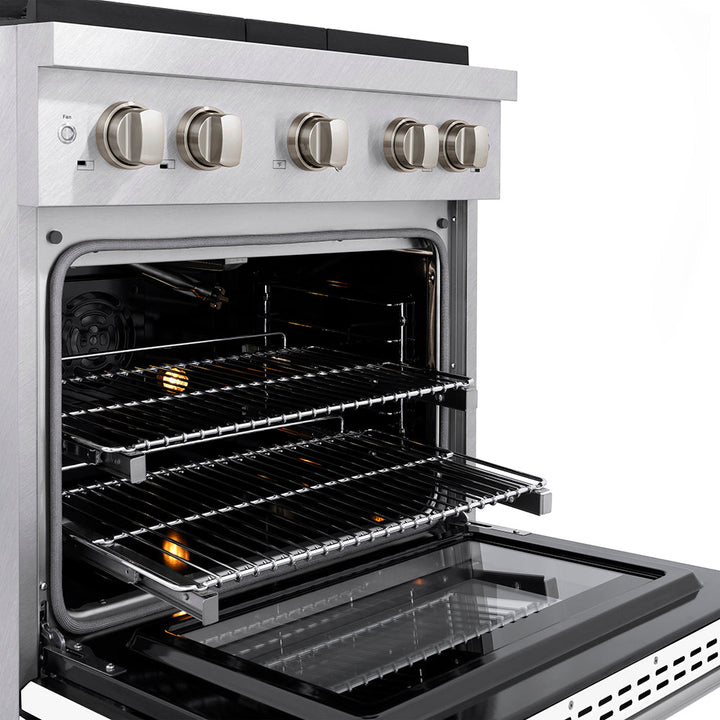 ZLINE 30 in. 4.2 cu. ft. Paramount Gas Range with 4 Burner DuoPro™ Cooktop and Convection Gas Oven in Satin Stainless Steel with White Matte Door (PSGRS-WM-30)