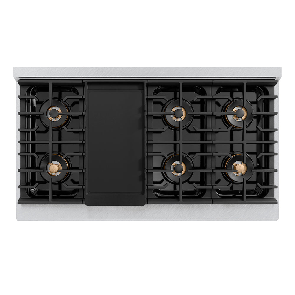 ZLINE 48 in. 6.7 cu. ft. Paramount Gas Range with 8 Burner DuoPro™ Cooktop and Dual Ovens in Satin Stainless Steel with White Matte Doors (PSGRS-WM-48)