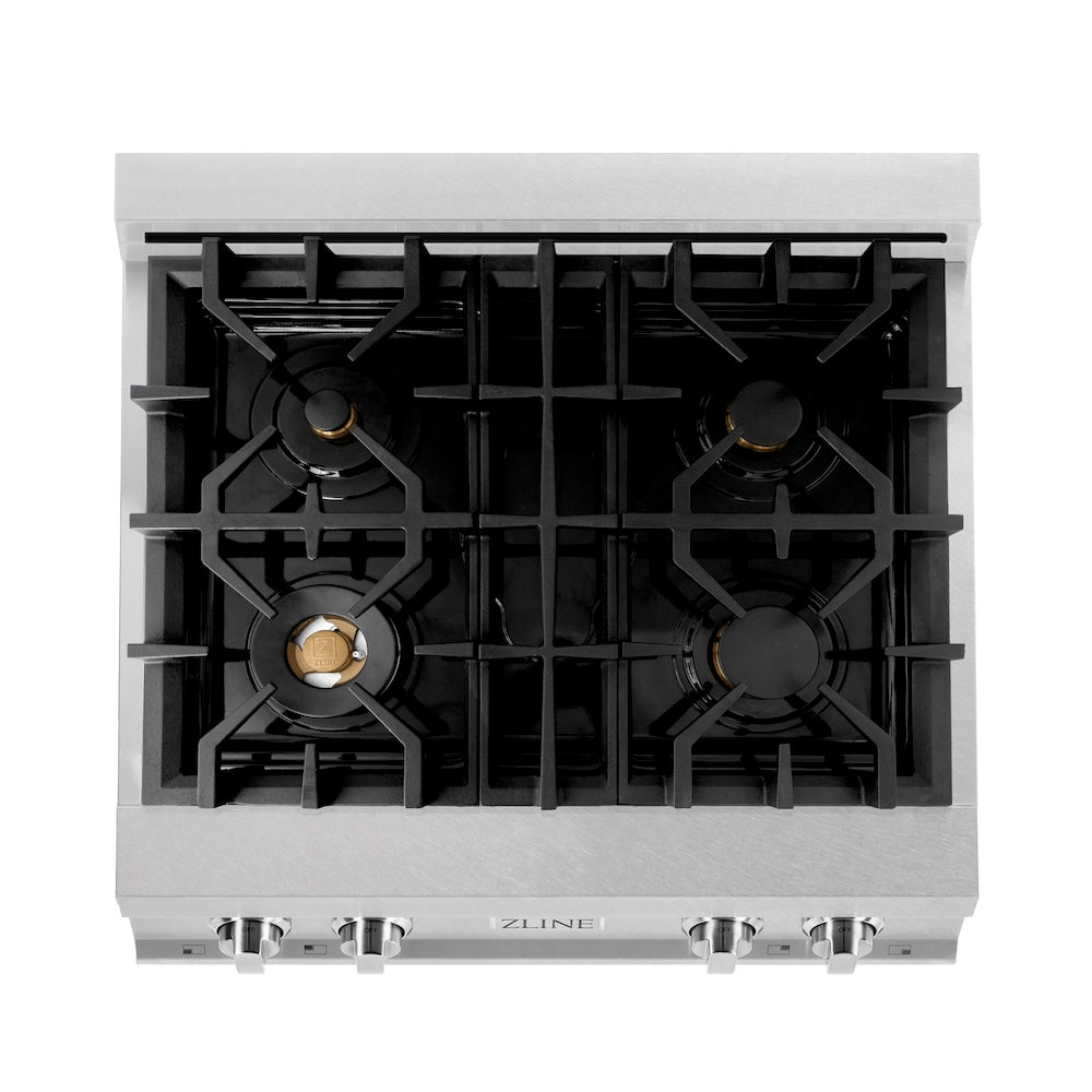 ZLINE 30 in. Legacy Gas Rangetop with 4 Brass Burners and Porcelain Cooktop in Satin Stainless Steel (RTS-BR-30)