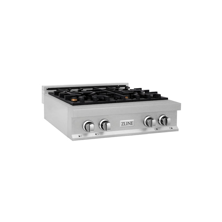 ZLINE 30 in. Legacy Gas Rangetop with 4 Brass Burners and Porcelain Cooktop in Satin Stainless Steel (RTS-BR-30)