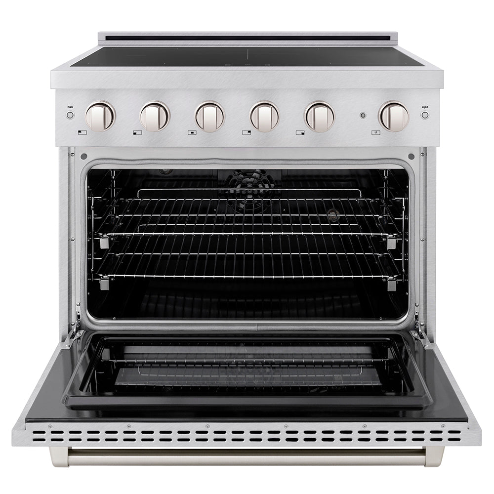 ZLINE 36 in. 5.2 cu. ft. Paramount Induction Range with 5 Element Cooktop and Electric Convection Oven in Satin Stainless Steel, Open Box-Excellent Condition