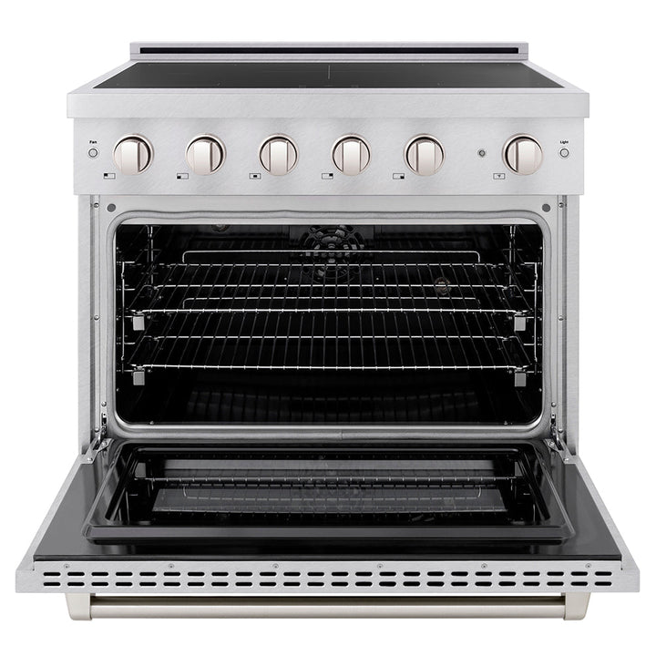 ZLINE 36 in. 5.2 cu. ft. Paramount Induction Range with 5 Element Cooktop and Electric Convection Oven in Satin Stainless Steel, Open Box-Excellent Condition
