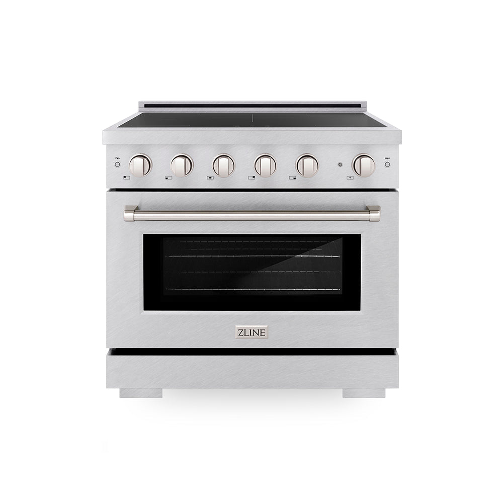 ZLINE 36 in. 5.2 cu. ft. Paramount Induction Range with 5 Element Cooktop and Electric Convection Oven in Satin Stainless Steel, Open Box-Excellent Condition