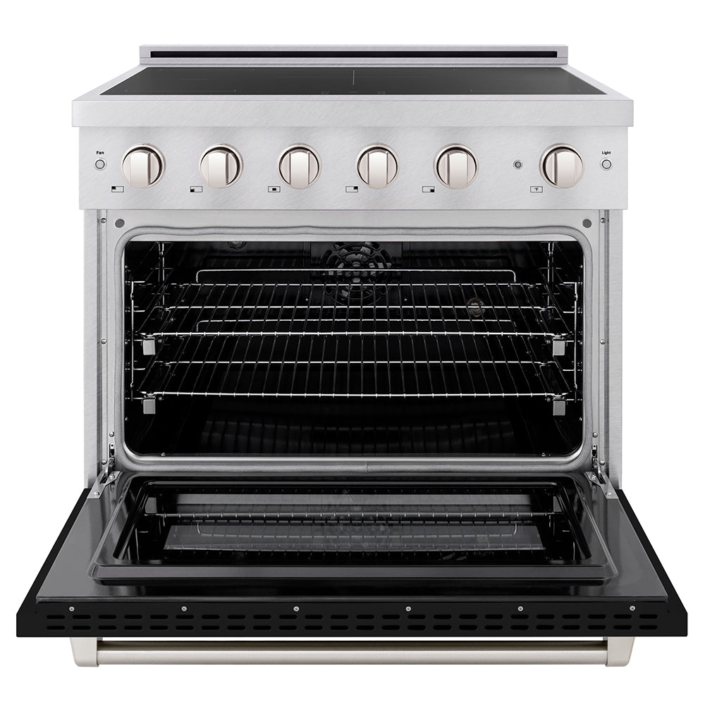 ZLINE 36 in. 5.2 cu. ft. Paramount Induction Range with 5 Element Cooktop and Electric Convection Oven in Satin Stainless Steel with Black Matte Door (SINRS-BLM-36)