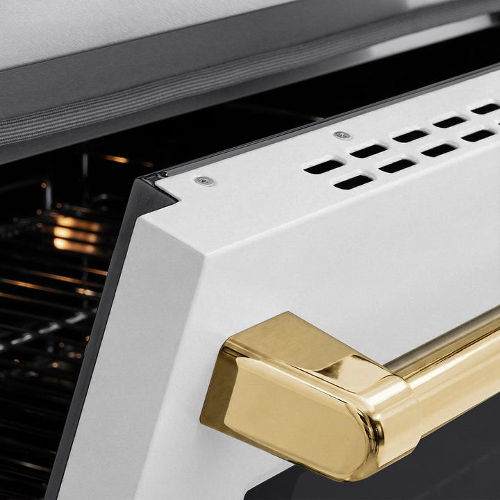ZLINE Autograph Edition 24 in. 3.2 cu. ft. Paramount Induction Range with 3 Element Cooktop and Electric Convection Oven in Satin Stainless Steel with White Matte Door and Polished Gold Accents (SINRSZ-WM-24-G)