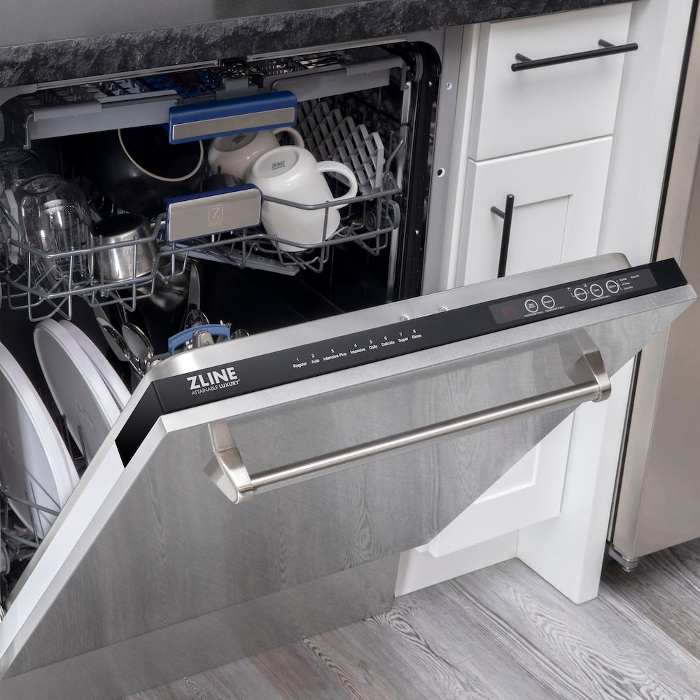 ZLINE 24 in. Tallac Series 3rd Rack Tall Tub Dishwasher with Satin Stainless Steel Panel and Stainless Steel Tub, 51dBa (DWV-SN-24)