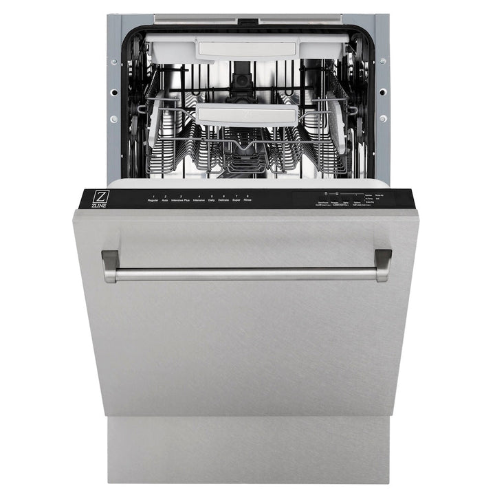 ZLINE 18 in. Tallac Series 3rd Rack Top Control Dishwasher with Satin Stainless Steel Panel and Stainless Steel Tub, 51dBa (DWV-SN-18)