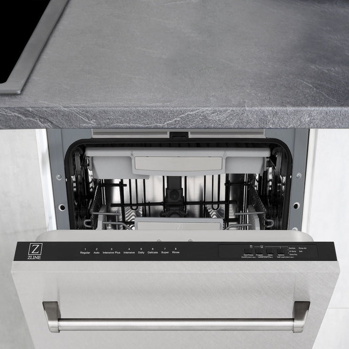 ZLINE 18 in. Tallac Series 3rd Rack Top Control Dishwasher with Satin Stainless Steel Panel and Stainless Steel Tub, 51dBa (DWV-SN-18)