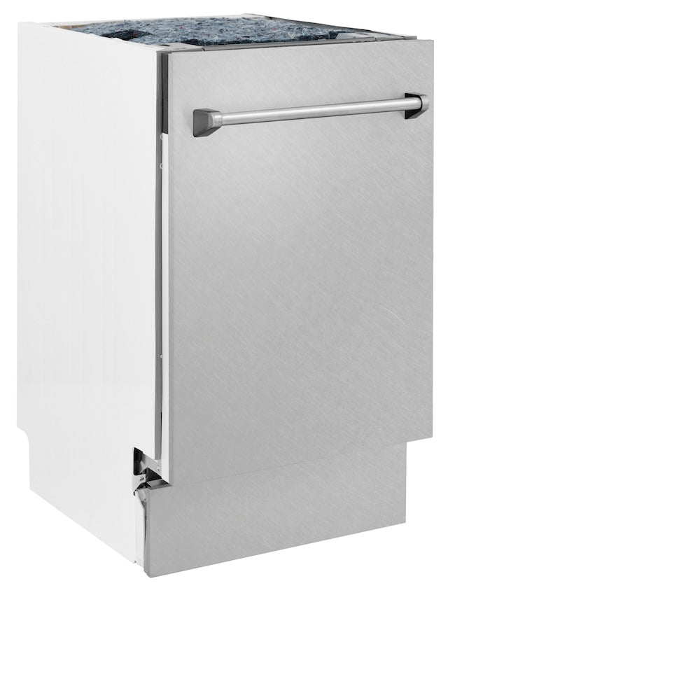 ZLINE 18 in. Tallac Series 3rd Rack Top Control Dishwasher with Satin Stainless Steel Panel and Stainless Steel Tub, 51dBa (DWV-SN-18)