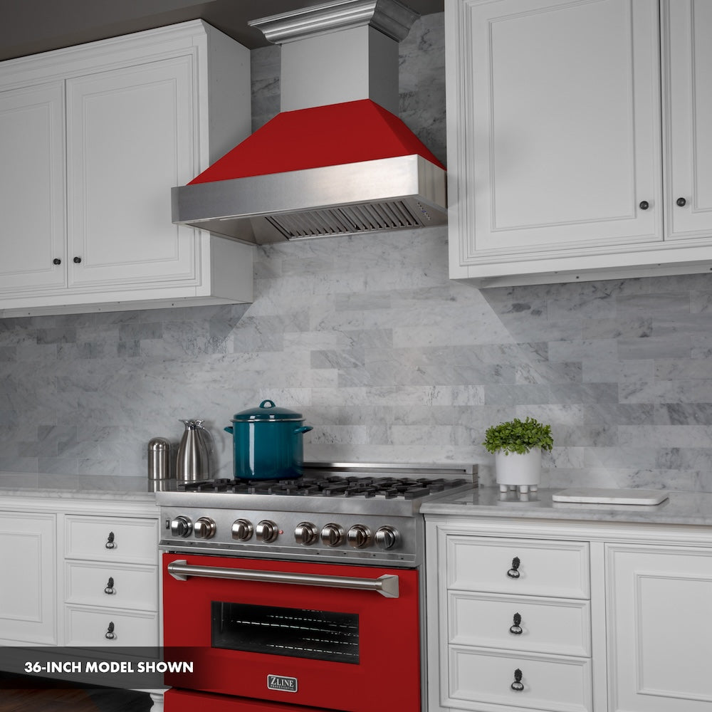 ZLINE 30 in. 4.0 cu. ft. Legacy Dual Fuel Range with 4 Burner Gas Cooktop and Electric Convection Oven in Satin Stainless Steel and Red Matte Door (RAS-RM-30)