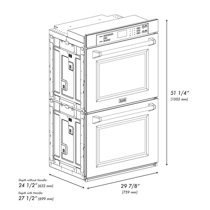 ZLINE 30 in. Professional True Convection Double Wall Oven with Air Fry and Self Clean in Satin Stainless Steel (WADS-30)