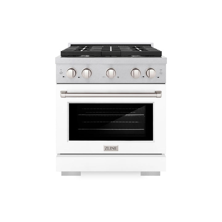 ZLINE 30 in. 4.2 cu. ft. Paramount Gas Range with 4 Burner Cooktop and Convection Gas Oven in Satin Stainless Steel with White Matte Door (SGRS-WM-30)