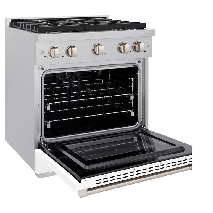 ZLINE 30 in. 4.2 cu. ft. Paramount Gas Range with 4 Burner Cooktop and Convection Gas Oven in Satin Stainless Steel with White Matte Door (SGRS-WM-30)