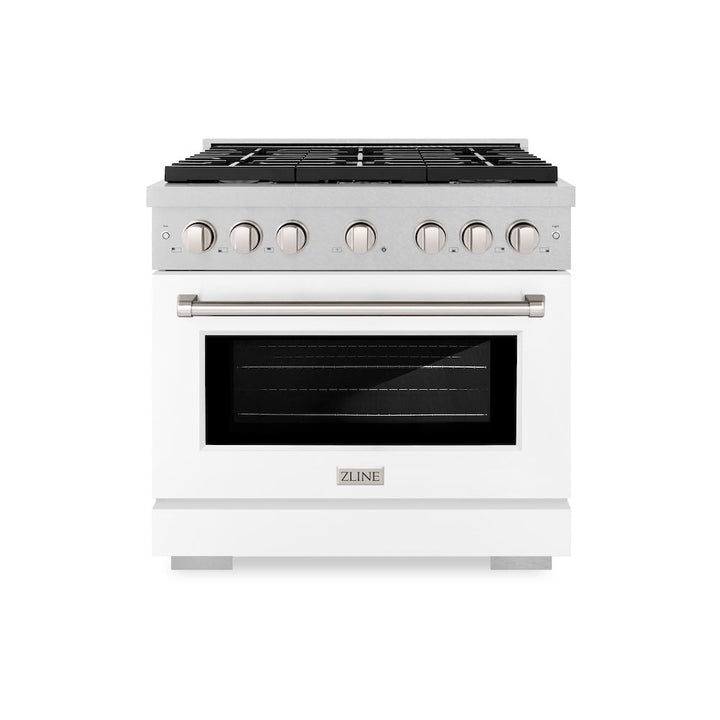 ZLINE 36 in. 5.2 cu. ft. Paramount Gas Range with 6 Burner Cooktop and Convection Gas Oven in Satin Stainless Steel with White Matte Door (SGRS-WM-36)
