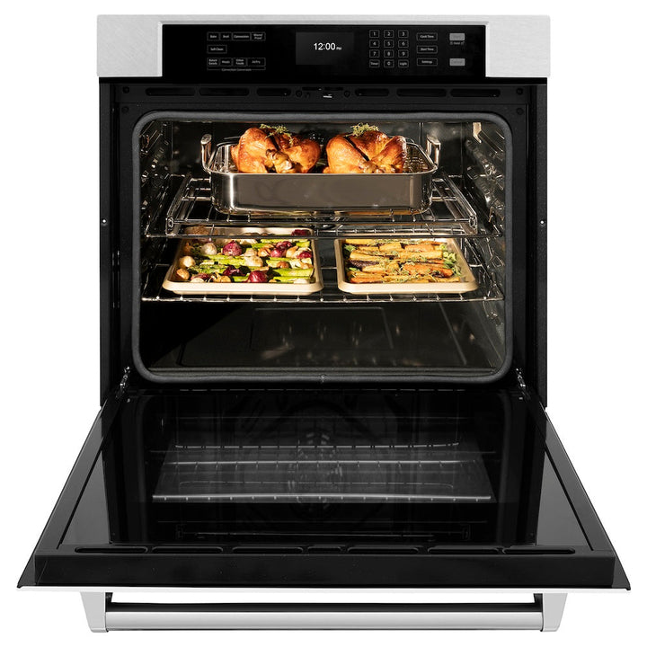 ZLINE 30 in. Professional True Convection Single Wall Oven with Air Fry and Self Clean in Satin Stainless Steel with White Matte Door (WASS-WM-30)