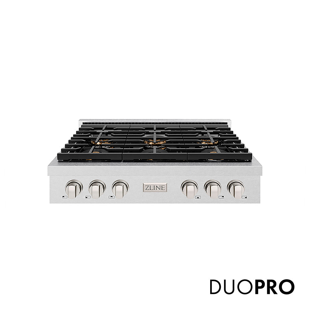 ZLINE 36 in. Paramount Gas Rangetop with 6 Burner DuoPro™ Cooktop in Satin Stainless Steel, Open Box-Excellent Condition