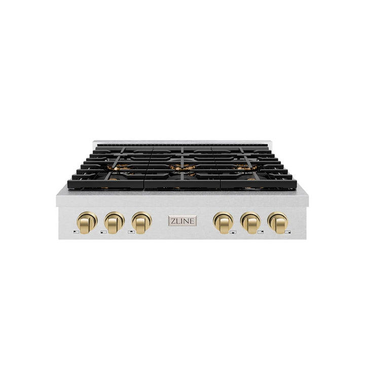 ZLINE Autograph Edition Paramount Gas Rangetops with 6 and 8 Burner DuoPro™ Cooktops, Satin Stainless Steel Finish, and Champagne Bronze Accents