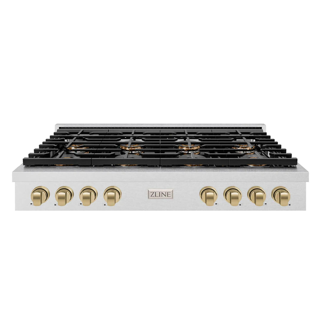 ZLINE Autograph Edition Paramount Gas Rangetops with 6 and 8 Burner DuoPro™ Cooktops, Satin Stainless Steel Finish, and Champagne Bronze Accents