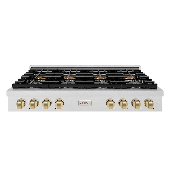 ZLINE Autograph Edition Paramount Gas Rangetops with 6 and 8 Burner DuoPro™ Cooktops, Satin Stainless Steel Finish, and Champagne Bronze Accents