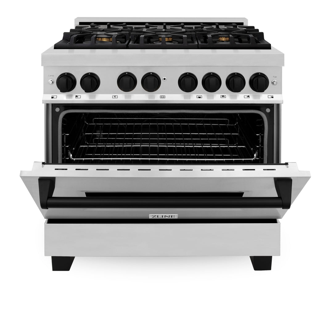 ZLINE Autograph 36" 4.6 cu. ft. Dual Fuel Range in Stainless Steel with Black Matte Accents, RAZ-36-MB