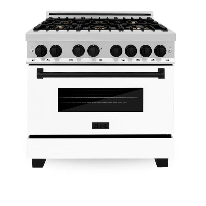 ZLINE Autograph Edition 24", 30", 36", 48", &amp; 60" Legacy Dual Fuel Range with White Matte Doors—Champagne Bronze, Polished Gold, and Matte Black Accents RAZ-WM Series.