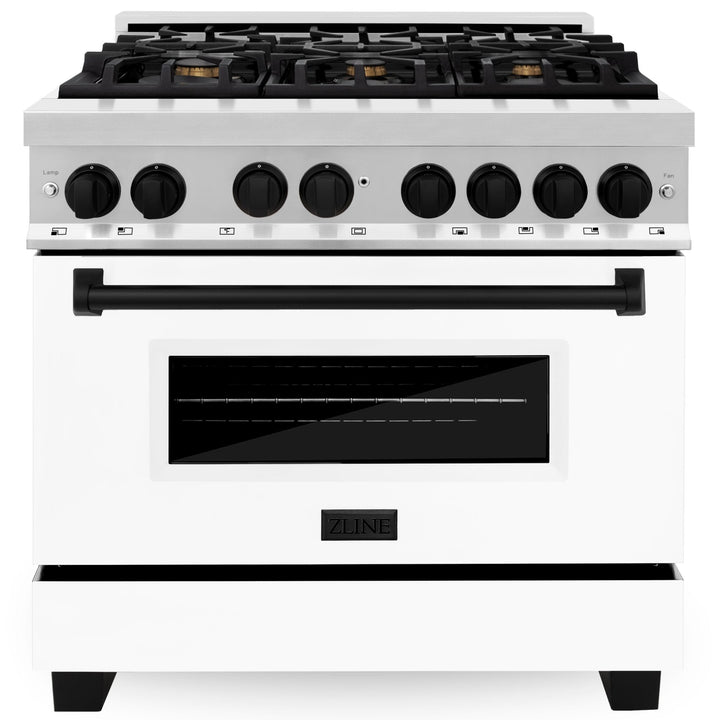 ZLINE Autograph 36" 4.6 cu. ft. Dual Fuel Range with White Matte Door and Black Matte Accents, RAZ-WM-36-MB