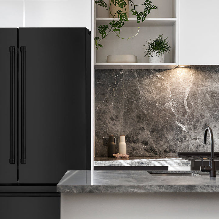 ZLINE 36 in. 22.5 cu. ft. Counter-Depth French Door Refrigerator with Ice Maker in Fingerprint-Resistant Black Stainless Steel, Open Box-Good Condition